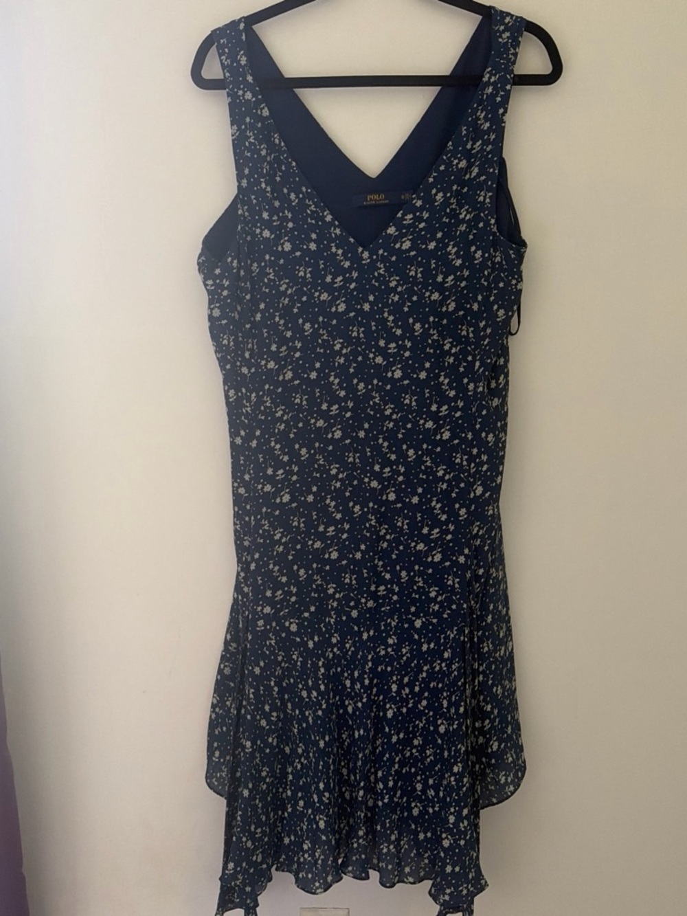 Ralph Lauren Navy Floral V-Neck silk Dress
